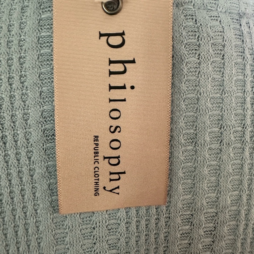 Philosophy Light Blue Textured Short Sleeve Top - Picture 2 of 8